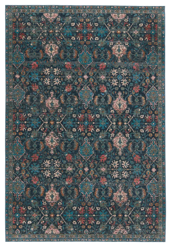 Vibe By Lisana Indoor Trellis Dark Blue/ Multicolor Runner Rug (2'6"X8')