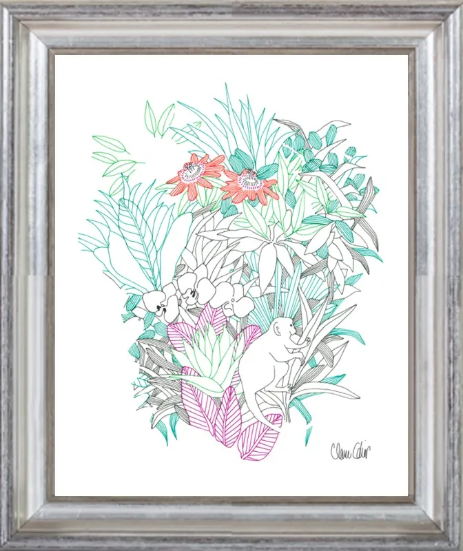 Passionflowers, orchids and the squirrel monkey  by Claire Colin for Artfully Walls