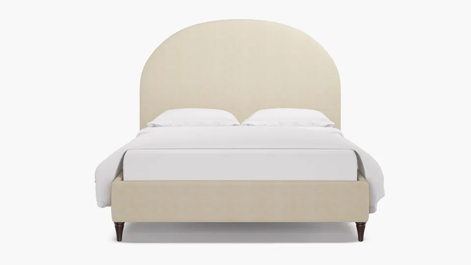 Demilune Bed, Talc Everyday Linen, Espresso Decorative Tapered Leg, Full