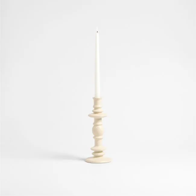 Cortana Large Off-White Earthenware Taper Holder 10.25"