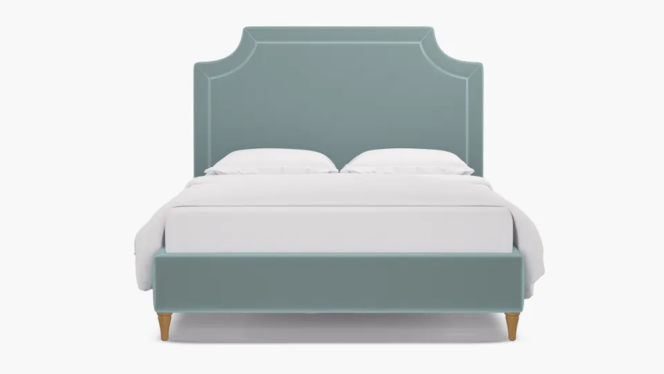 Deco Bed, Spa Performance Plush Velvet, Natural Decorative Tapered Leg, Twin