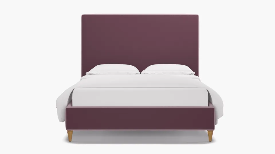 Classic Bed, Lavender Performance Plush Velvet, Walnut Decorative Tapered Leg, Full