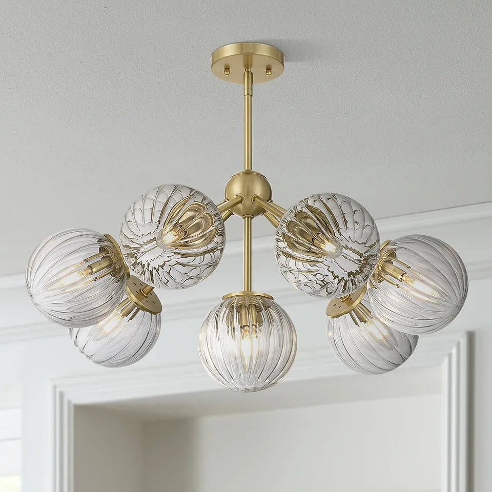 Possini Euro Halloran 28"W Brass Fluted Glass 8-Light Pendant Light