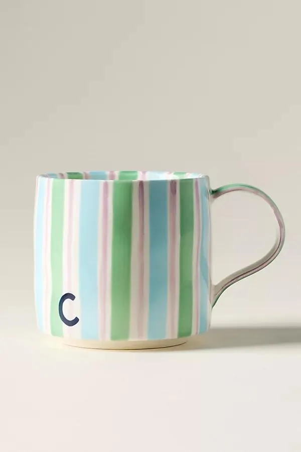 Striped Stoneware Monogram Mug