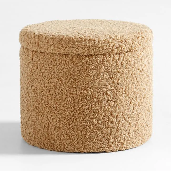 Set of 2 Dot Light Brown Sherpa Kids Storage Ottoman and Stool