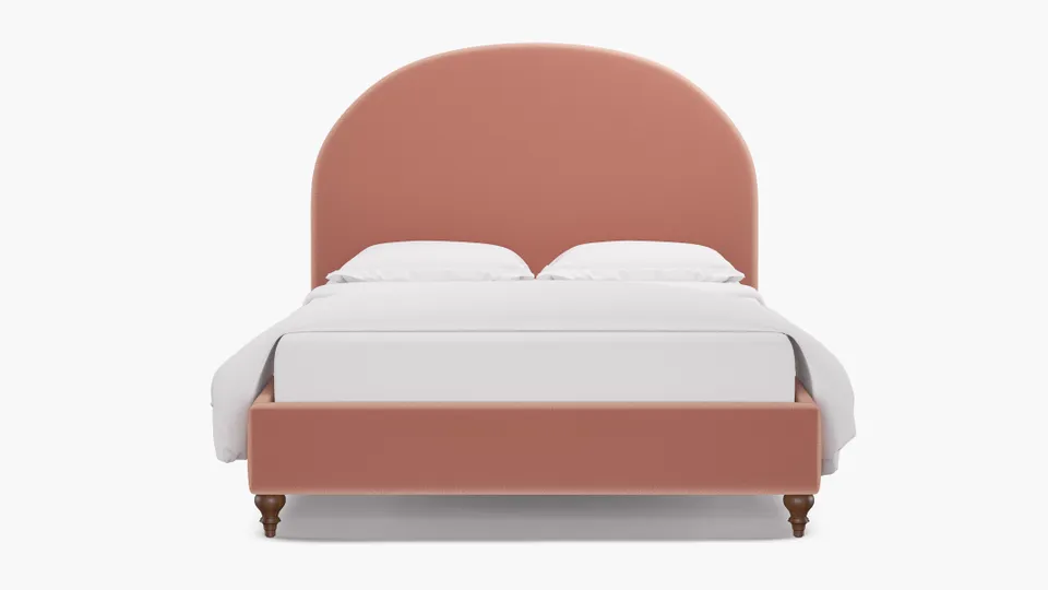 Demilune Bed, Bloom Performance Plush Velvet, Walnut Traditional Turned Leg, Twin