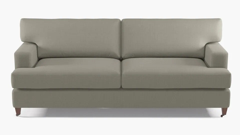 Classic Sofa, Putty Everyday Linen, Walnut with Antique Brass Caster