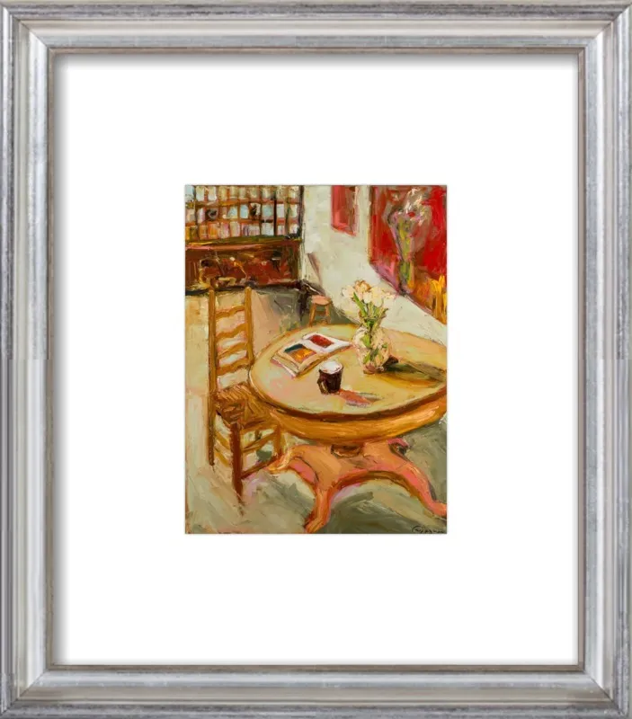 Still Life with open book on table by Ana Guzman for Artfully Walls