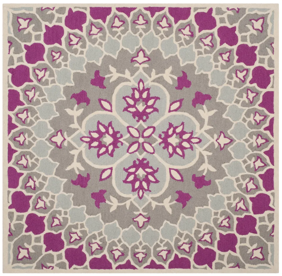 Arlo Home Hand Tufted Area Rug, BLG610E, Grey/Ivory,  5' X 5' Square