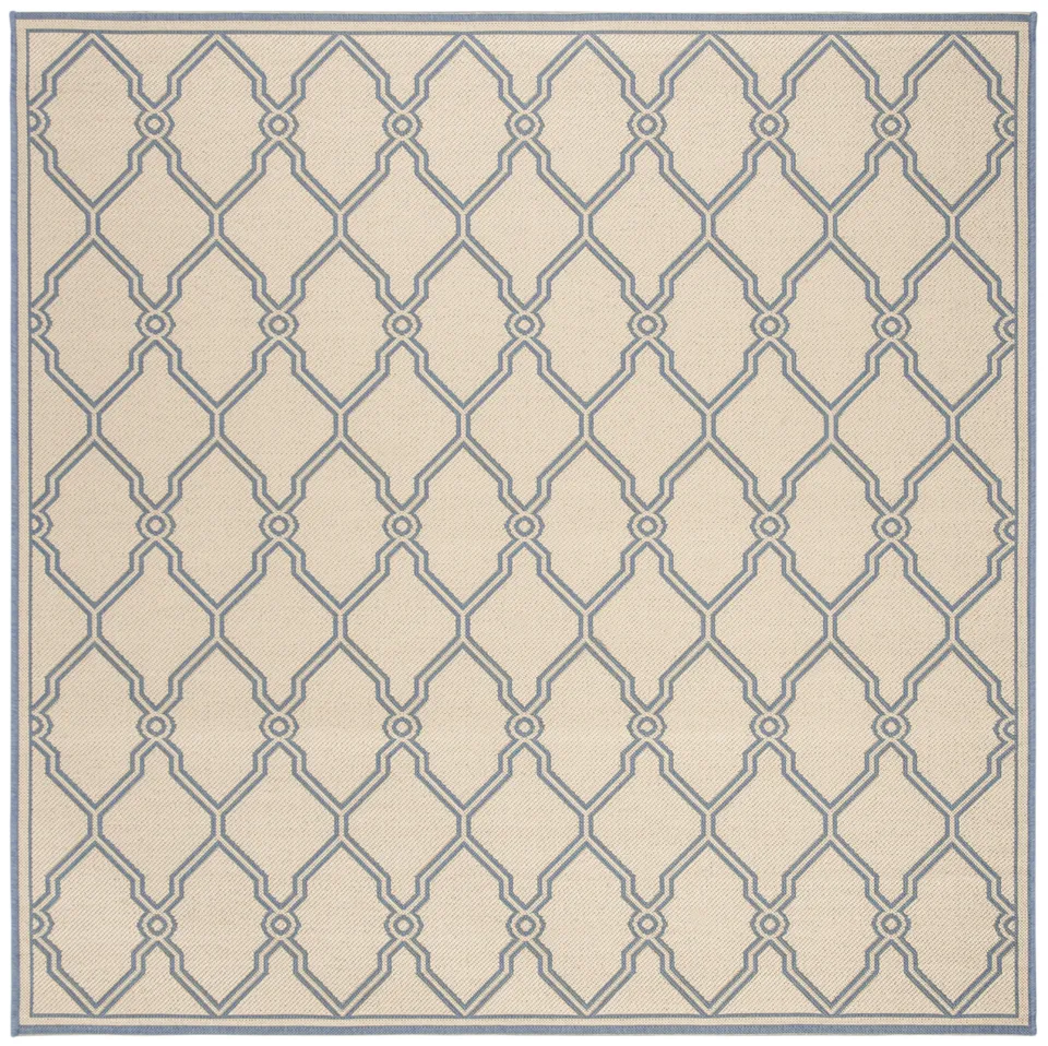 Arlo Home Indoor/Outdoor Woven Area Rug, LND124N, Cream/Blue,  6' 7" X 6' 7" Square