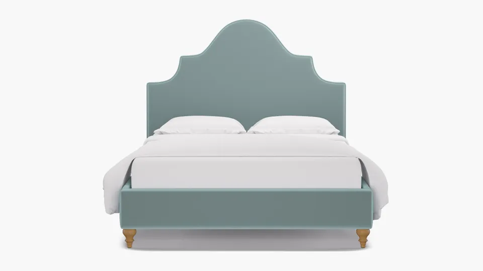 Statement Bed, Spa Performance Plush Velvet, Natural Traditional Turned Leg, Twin