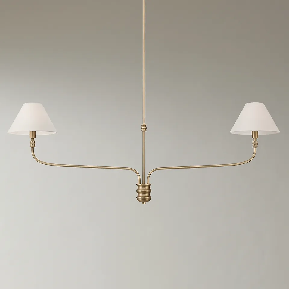 Possini Euro Nikos 48" Wide Matte Brass 2-Light Shade Pendant Light