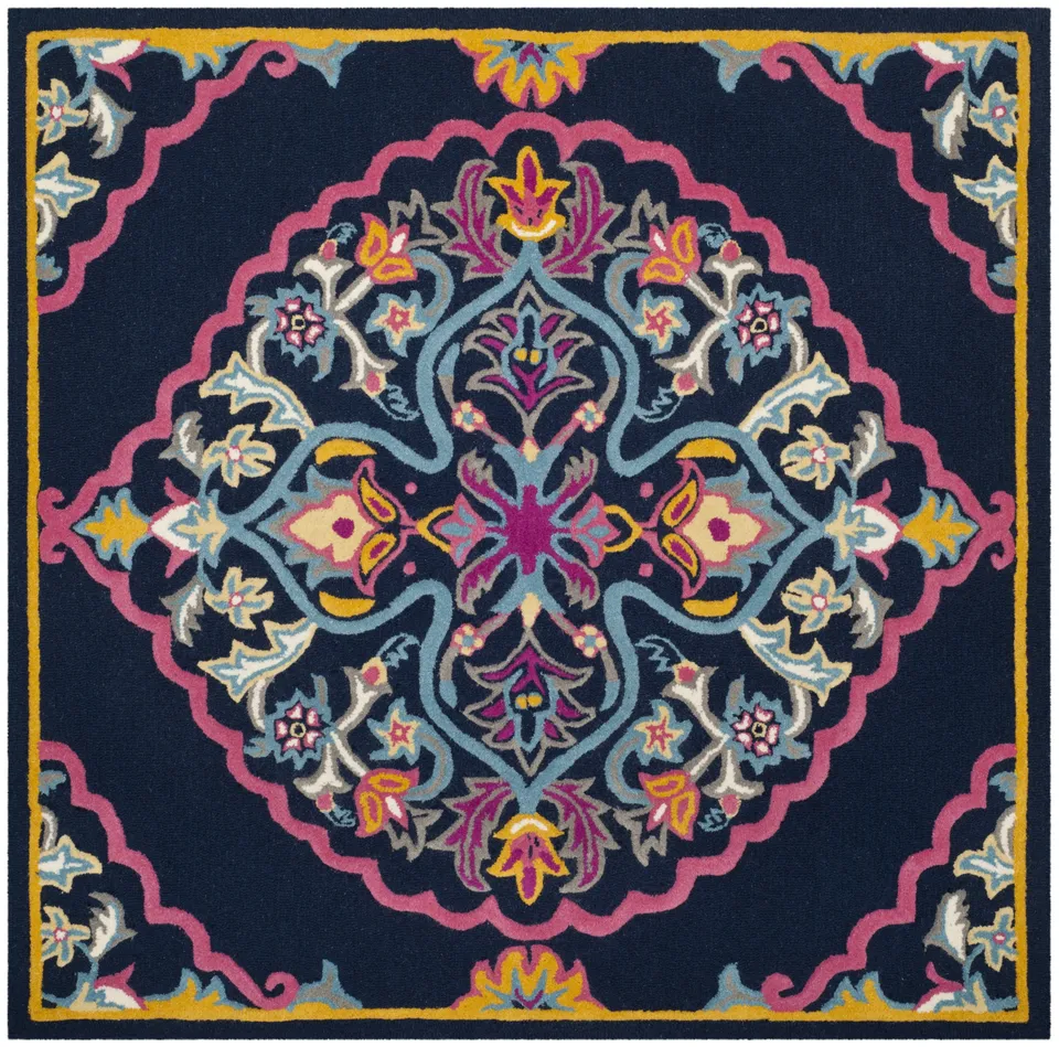 Arlo Home Hand Tufted Area Rug, BLG605C, Navy Blue/Multi,  7' X 7' Square