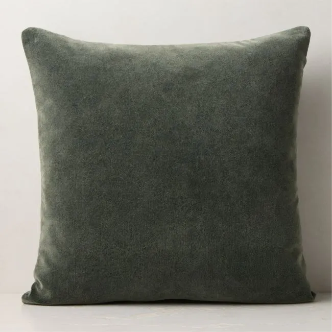 Encino Smoked Green Organic Cotton Stonewashed Velvet Throw Pillow Cover 23"x23"