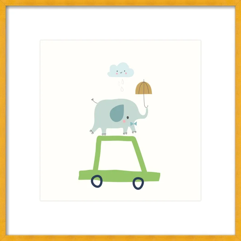 Retro Elephant and Car by Sarah Betz - Little Cube for Artfully Walls