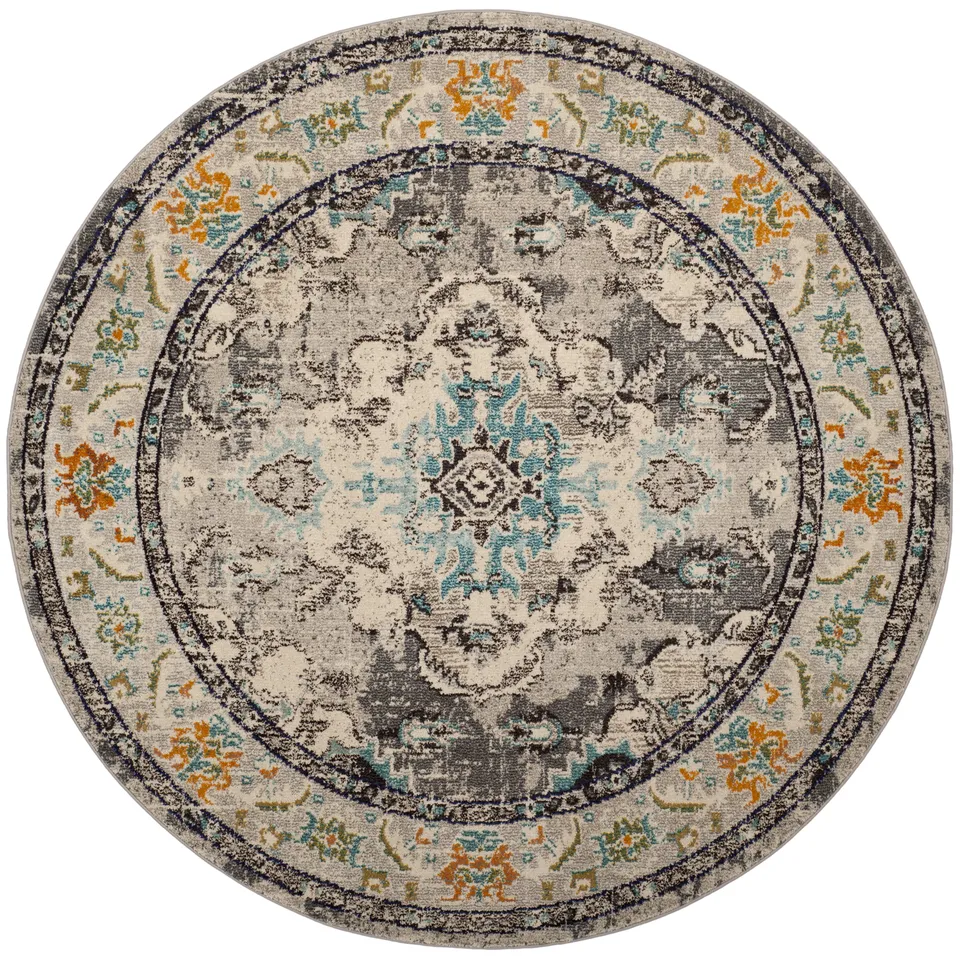 Arlo Home Woven Area Rug, MNC243G, Grey/Light Blue,  5' X 5' Round