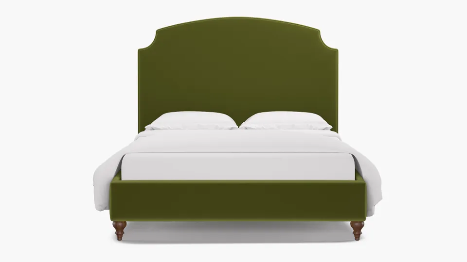 Cove Bed, Sage Performance Velvet, Walnut Traditional Turned Leg, King