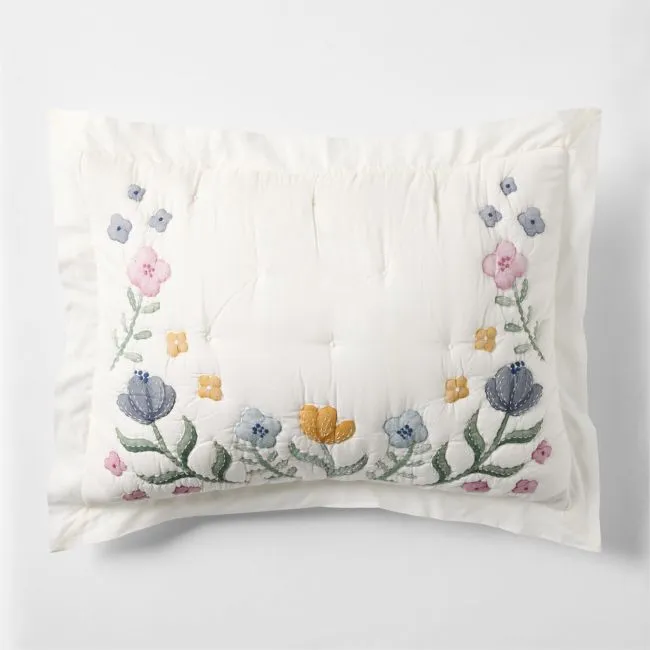 Wonderland Prairie Embroidered Organic Cotton Voile Kids Pillow Sham