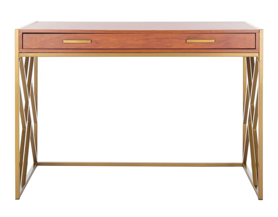 Elaine 1 Drawer Desk - Natural / Gold