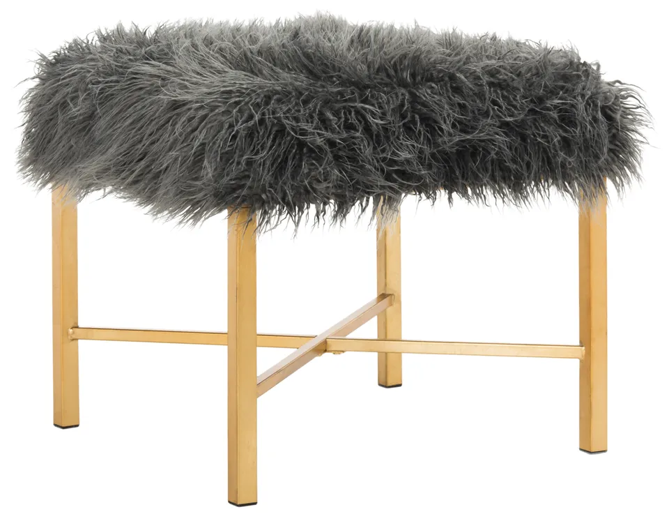 Horace Faux Sheepskin X- Square Bench - Gray