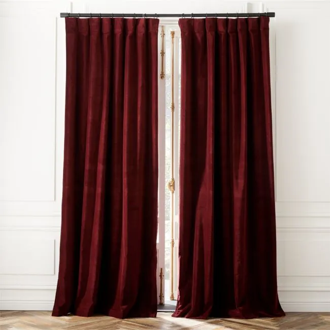 Red Organic Cotton Velvet Window Curtain Panel 48"x108''