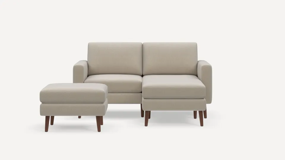 Nomad Loveseat with Chaise and Ottoman - Georgia Clay - Performance Chenille / Walnut - Wood / Block