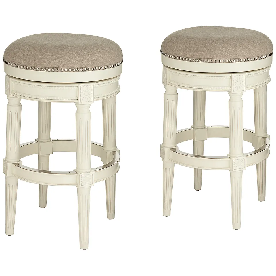 Oliver 30 1/2" Erin Cream Fabric Backless Swivel Bar Stools Set of 2