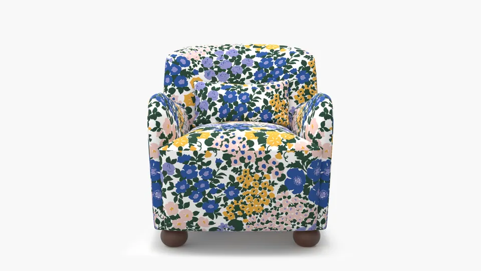 Club Chair, Lavender Million Flowers, Walnut Bun Foot