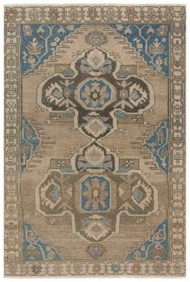 Label J Adamen TOD06 Medallion Brown and Blue Area Rug (6'x9')