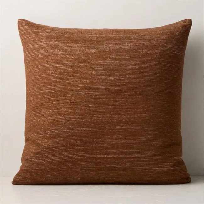 Samir Light Brown Embroidered Organic Cotton Throw Pillow Cover 23"x23"