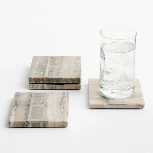 Tuscan Kitchen Marble "E" Monogram Coasters, Set of 4