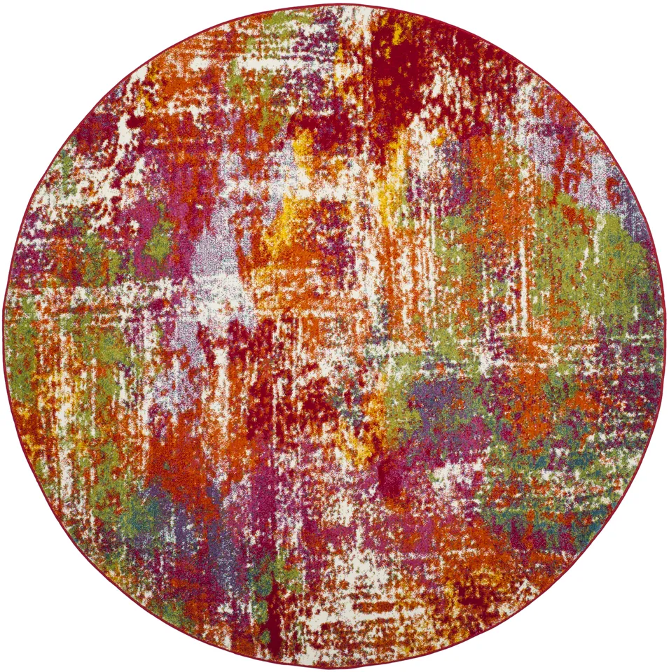 Arlo Home Woven Area Rug, WTC695D, Orange/Green,  6' 7" X 6' 7" Round