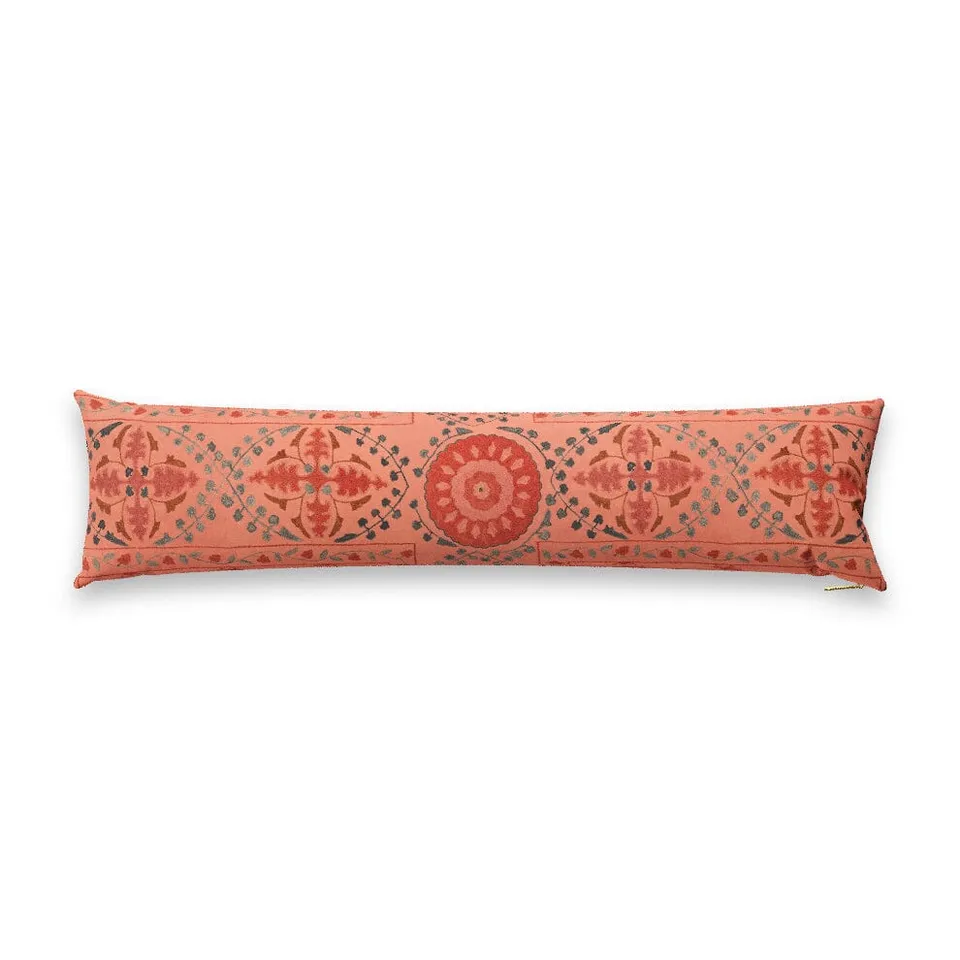 Coral Trellis Suzani Pillow by St. Frank | Orange | 48" W x 12" H | Cotton/Silk/Linen
