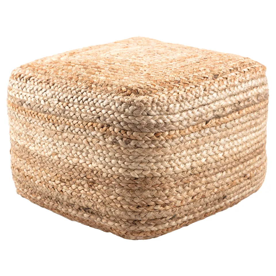 Sangam Natural Solid Beige Cuboid Pouf