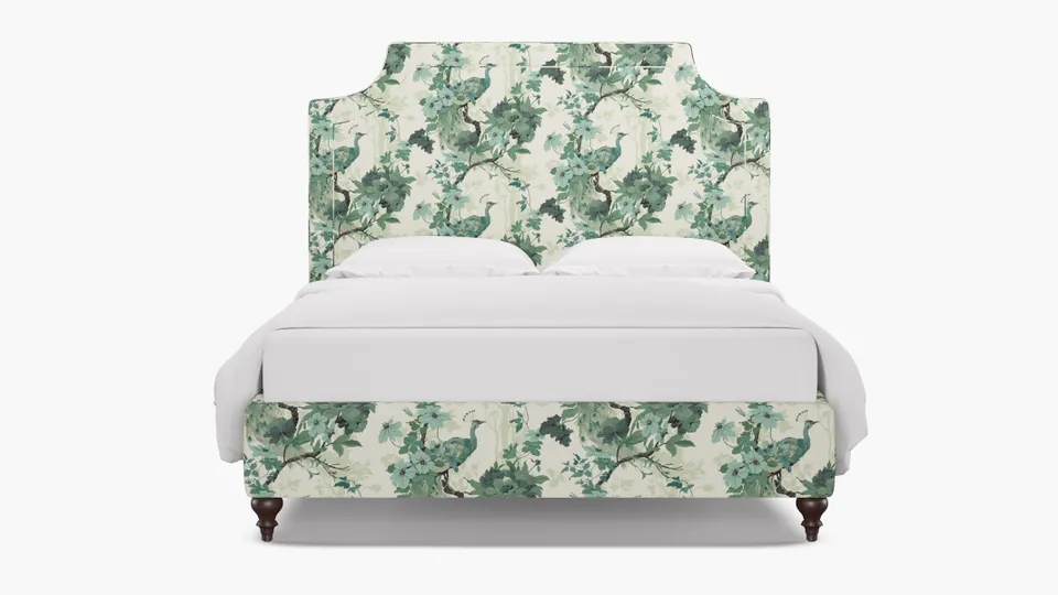 Deco Bed, Jade Peacock Park, Espresso Traditional Turned Leg, Full