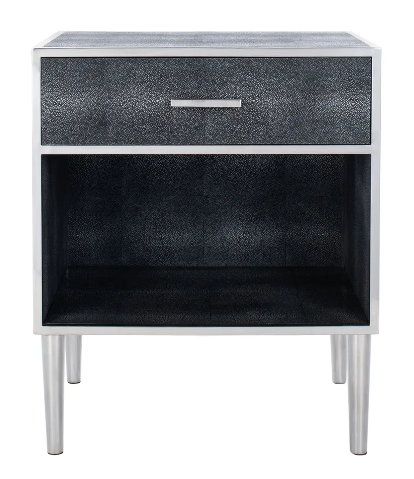 Safavieh Couture Tammy Faux Shagreen Nightstand, Black / Silver