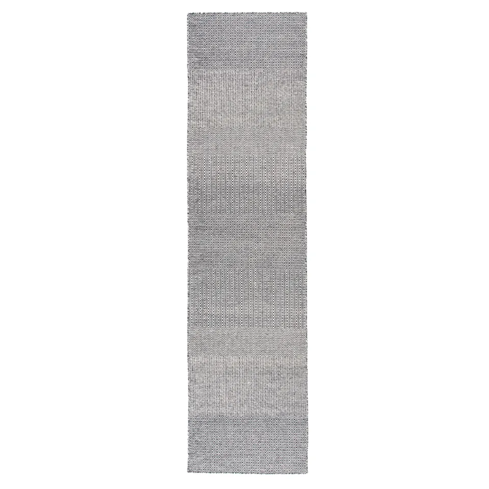 Glace Handmade Geometric Dark Blue/ Ivory Runner Rug (2'6"X10')
