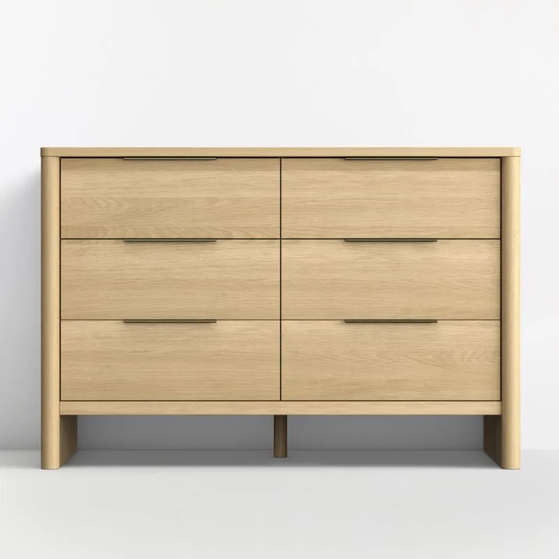Redondo 54" Natural Oak Wood Wide 6-Drawer Kids Dresser