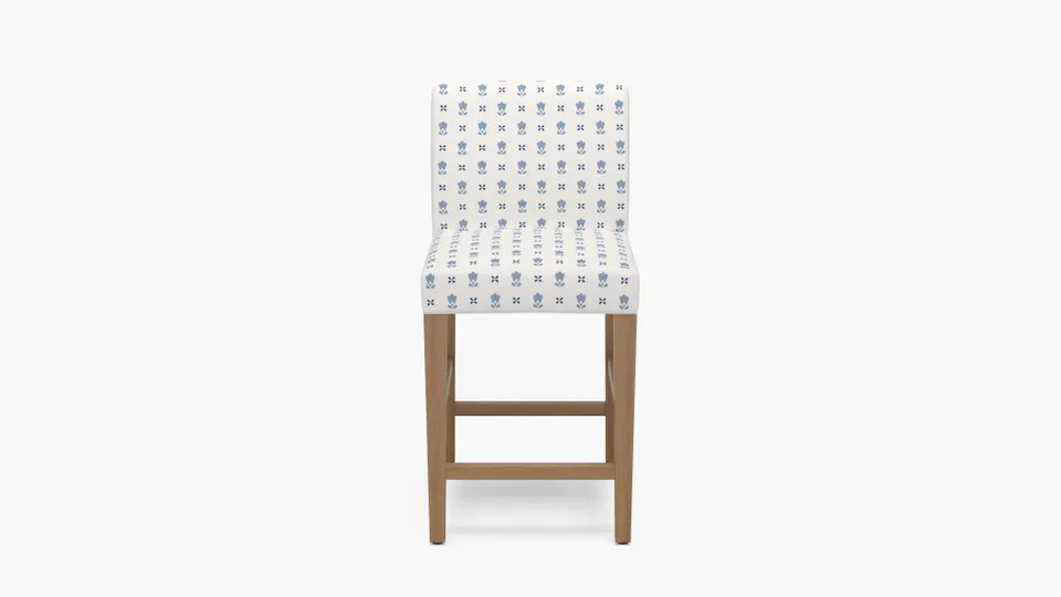 Signature Dining Counter Stool, Delft Mod Fleur, Natural Square Tapered Leg