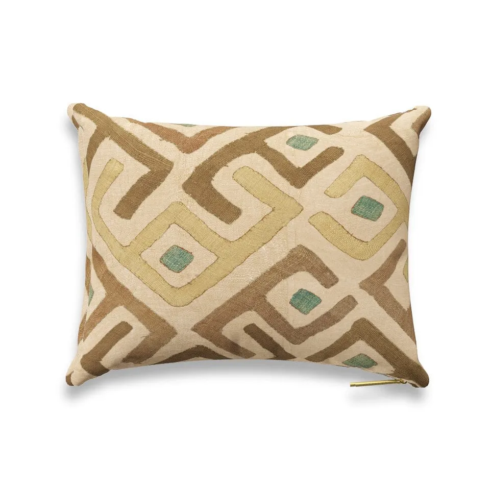 Sand Chevron Kuba Cloth Pillow by St. Frank | Tan | 16" W x 12" H | Cotton