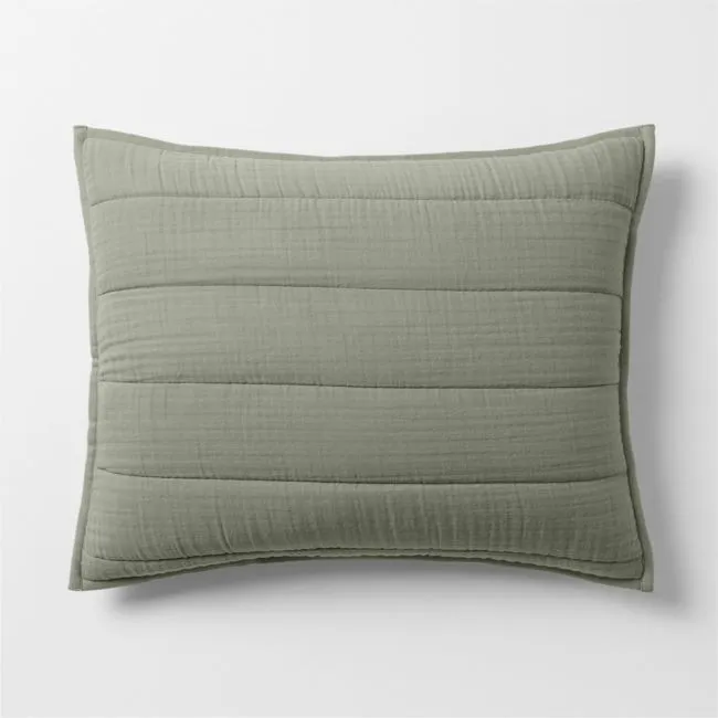 Organic Cotton Gauze Shadow Sage Green Standard Quilted Bed Pillow Sham