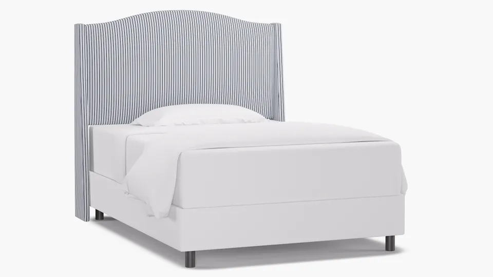 Classic Wingback Headboard, Navy Classic Ticking Stripe, Full