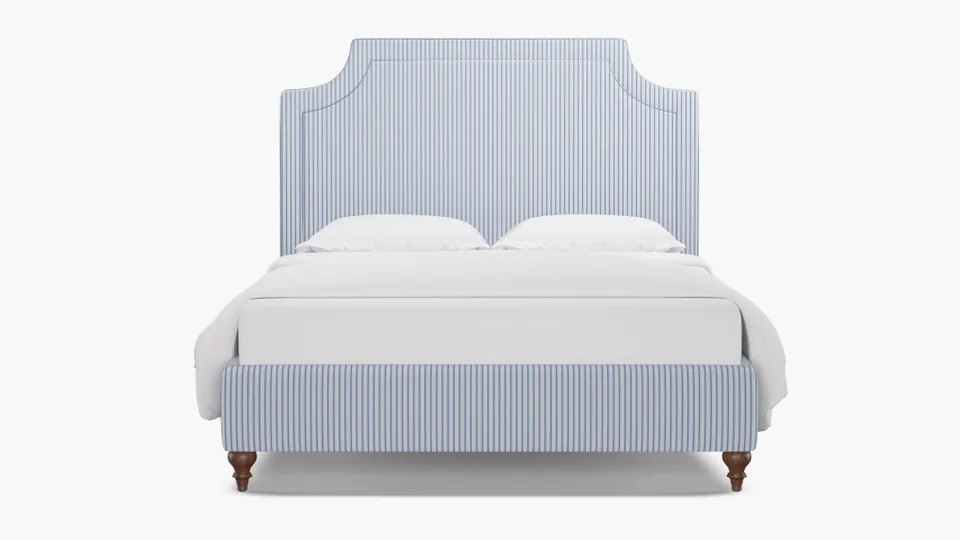 Deco Bed, Cornflower Classic Ticking Stripe, Walnut Traditional Turned Leg, Twin