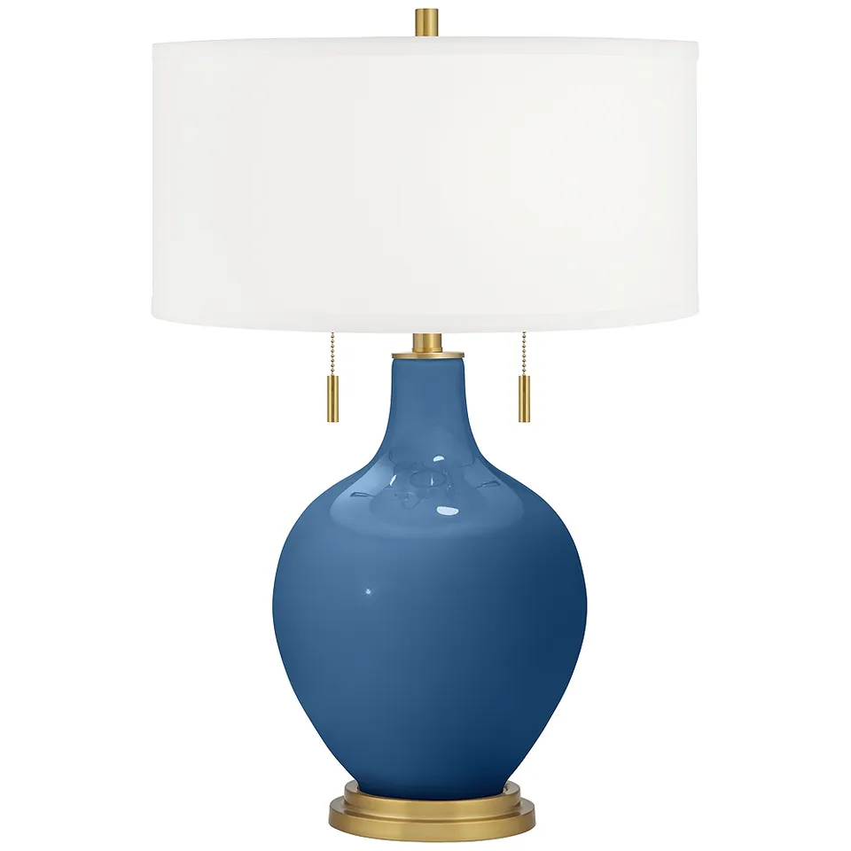 Color Plus Toby Brass 28" Regatta Blue Glass Table Lamp