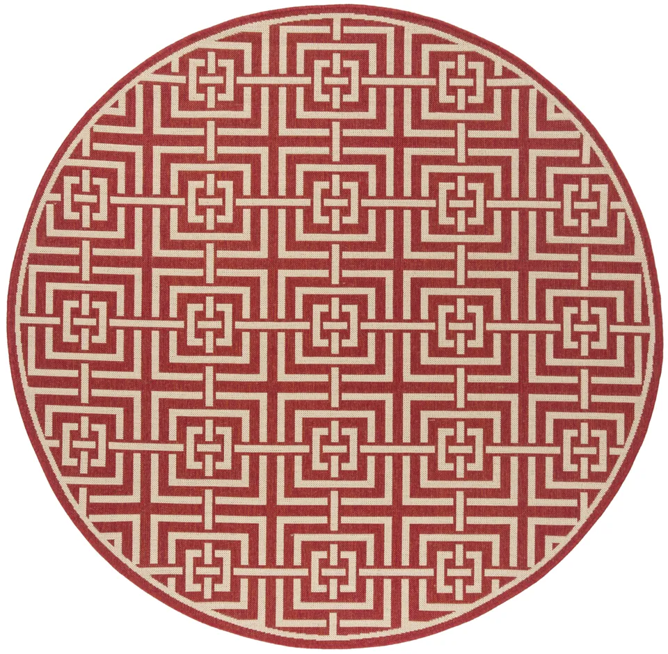 Arlo Home Indoor/Outdoor Woven Area Rug, LND128Q, Red/Cream,  6' 7" X 6' 7" Round