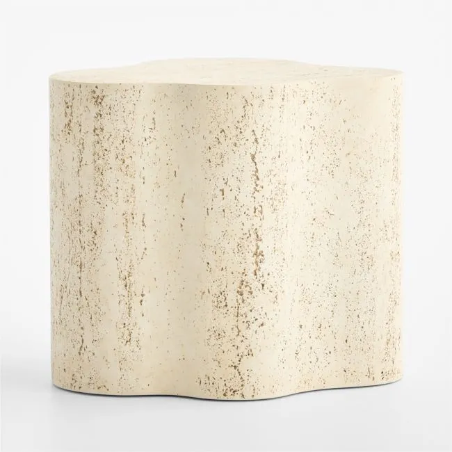 Fleur Faux Travertine Resin 24" Side Table, Set of 2