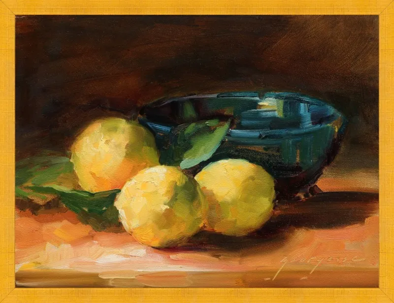 Lemons and Blue Bowl by Georgesse Gomez for Artfully Walls