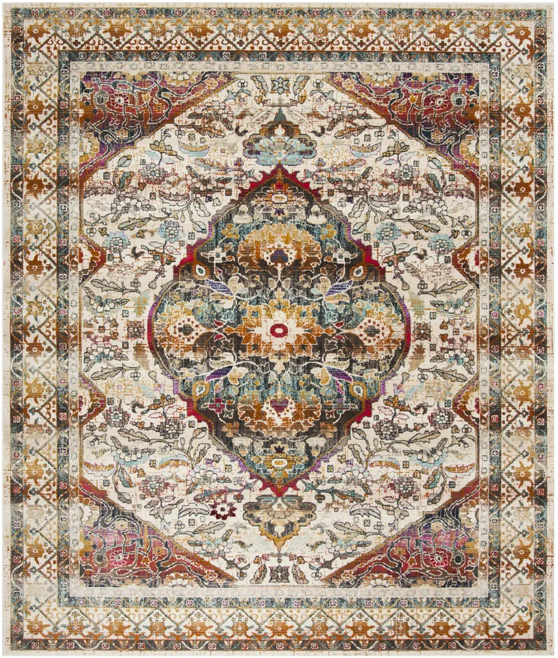 Arlo Home Woven Area Rug, BDN189B, Ivory/Teal,  10' X 14'
