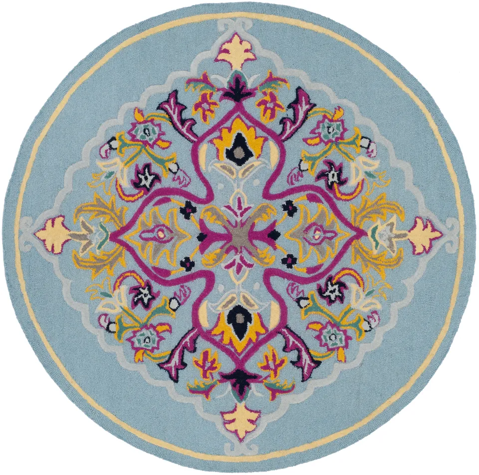 Arlo Home Hand Tufted Area Rug, BLG605B, Light Blue/Multi,  5' X 5' Round