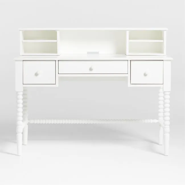 Jenny Lind 48" White Wood Spindle 3-Drawer Kids Desk with Hutch